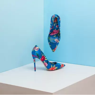 Product - Ladies high heels in a floral print referencing augmented reality use cases for learning.